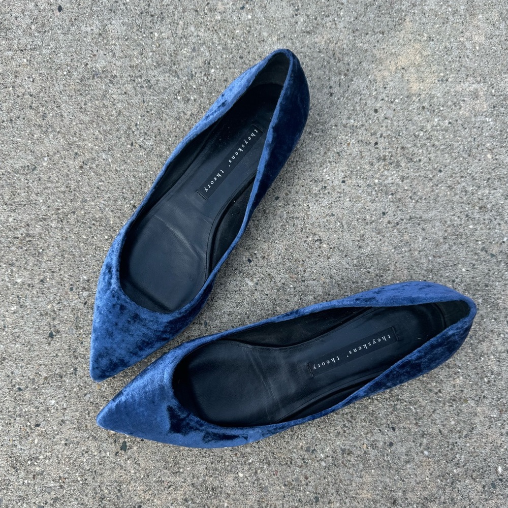 Theory Theyskens blue velvet pointed toe ballet flats